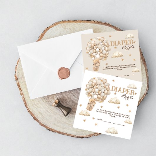 ベアーバルーン白ベージュおむつラッフル エンクロージャーカード