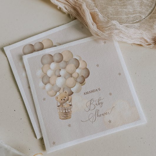 ベアーバルーン茶色の中性ベビーシャワー スタンダードカクテルナプキン