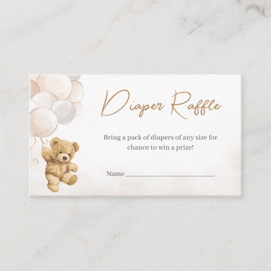 ベアーバルーン赤ちゃんシャワーおむつラッフル エンクロージャーカード (正面)