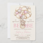 ベアーバルーン赤ちゃんシャワー女の子スペインの招待状 招待状 (正面)