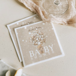 ベアーバルーン赤ちゃんシャワー淡い茶色&金ゴールド スタンダードカクテルナプキン