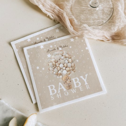 ベアーバルーン赤ちゃんシャワー淡い茶色&金ゴールド スタンダードカクテルナプキン