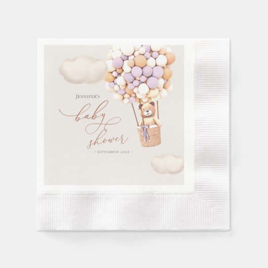 ベアーバルーン赤ちゃんシャワー紙ナプキン 縁ありカクテルナプキン (正面)