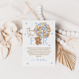 ベアーバルーン青い金ゴールド赤ちゃんシャワー サンキューカード