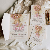 ベアーバルーンBoho Beigeピンクのブックリクエスト エンクロージャーカード