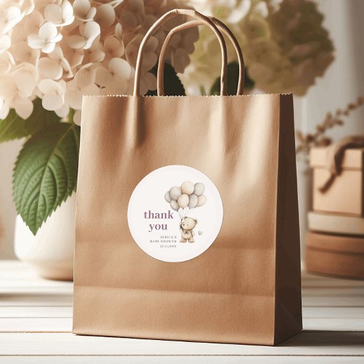 ベアーバルーンPastelパープルベビーシャワーありがとう ラウンドシール