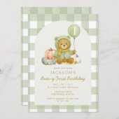 ベアーパンプキンセージ緑のベーリーファースト誕生日 招待状 (正面/裏面)