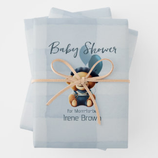 ベアーパーソナライズされたジーンベイビーシャワーギフト ラッピングペーパーシート