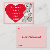 ベアービッグ赤いハートピンクエッジバレンタインキッズカード ノートカード (正面/裏面)