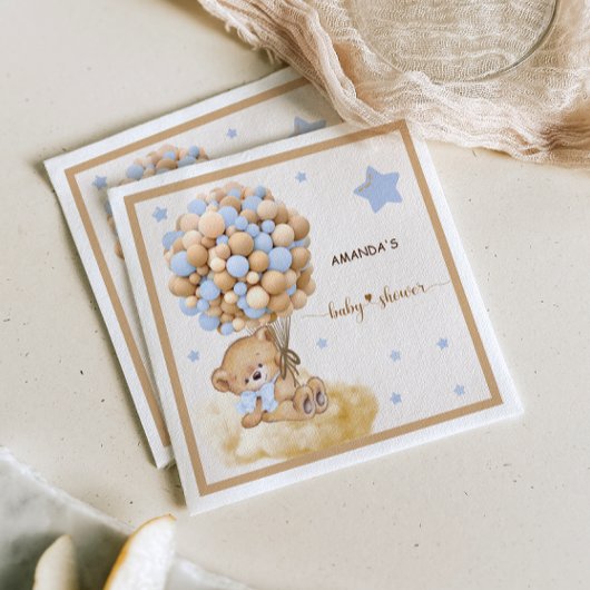 ベアービーバーウェイブルーバルーンベビーシャワー スタンダードカクテルナプキン