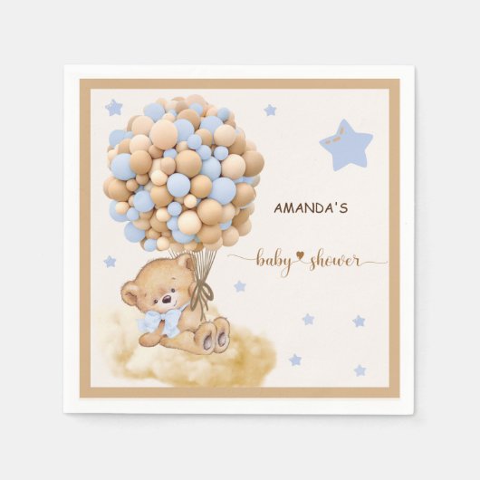 ベアービーバーウェイブルーバルーンベビーシャワー スタンダードカクテルナプキン (正面)