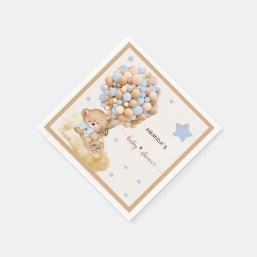 ベアービーバーウェイブルーバルーンベビーシャワー スタンダードカクテルナプキン (角)