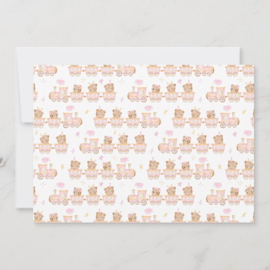 ベアーピンクの列車のベビーシャワー 招待状 (裏面)