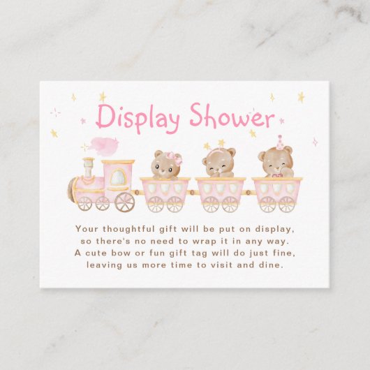 ベアーピンクの列車表示赤ちゃんシャワー エンクロージャーカード (正面)