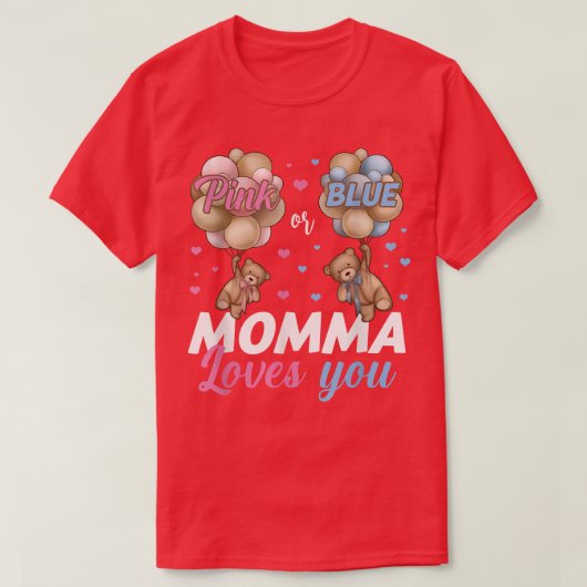 ベアーピンクまたはブルーのママが愛する性別 Tシャツ (デザイン正面)