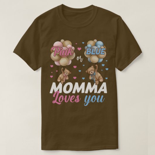 ベアーピンクまたはブルーのママが愛する性別 Tシャツ (デザイン正面)