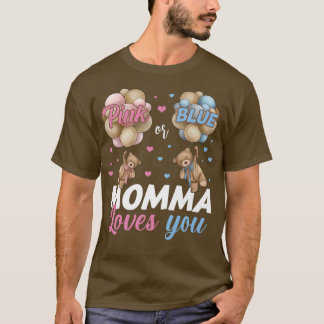 ベアーピンクまたはブルーのママが愛する性別 Tシャツ