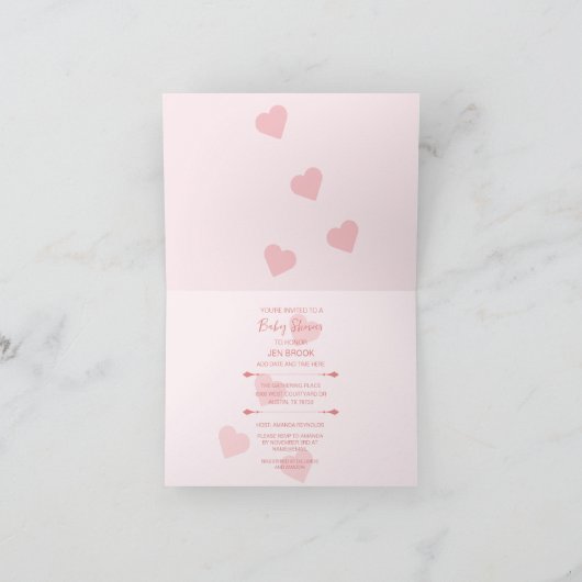 ベアーピンクハートベビーシャワー折り畳み招待状 招待状 (内部)