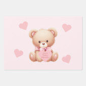 ベアーピンクハートベビーシャワー ラッピングペーパーシート (正面)