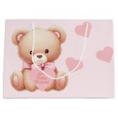 ベアーピンクハートベビーシャワー ラージペーパーバッグ (正面)