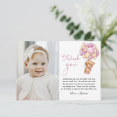 ベアーピンクバルーンベビー写真サンキューカード サンキューカード (スタンド正面)