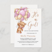 ベアーピンクバルーン女の子のベビーシャワー (正面/裏面)