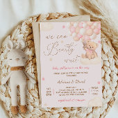 ベアーピンクバルーン女の子ベビーシャワーかわいい 招待状