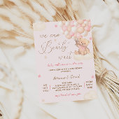 ベアーピンクバルーン女の子ベビーシャワーかわいい 招待状