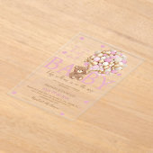 ベアーピンクバルーン女の子ベビーシャワー アクリル招待状 (レイダウン)