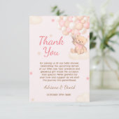 ベアーピンクバルーン女の子ベビーシャワー サンキューカード (スタンド正面)