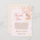 ベアーピンクバルーン女の子ベビーシャワー サンキューカード (正面/裏面)