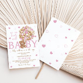 ベアーピンクバルーン女の子ベビーシャワー 招待状
