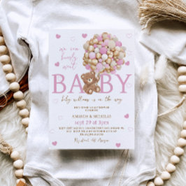 ベアーピンクバルーン女の子ベビーシャワー 招待状