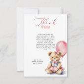 ベアーピンクバルーン赤ちゃんシャワーサンキューカード サンキューカード (正面)