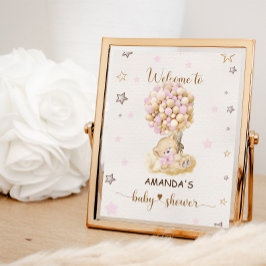 ベアーピンクバルーン赤ちゃんシャワーピンクのウェルカムサイン ポスター