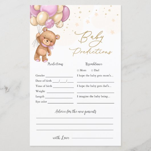 ベアーピンクバルーン赤ちゃんシャワーベビー予測 (正面)