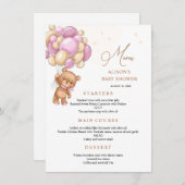 ベアーピンクバルーン赤ちゃんシャワーメニュー メニュー (正面/裏面)