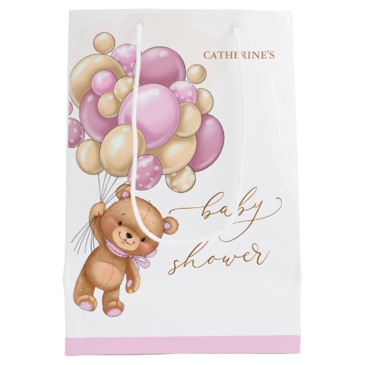 ベアーピンクバルーン赤ちゃんシャワー抱き枕 ミディアムペーパーバッグ (裏面)