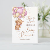 ベアーピンクバルーン赤ちゃんシャワー日付を保存 (スタンド正面)