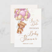 ベアーピンクバルーン赤ちゃんシャワー日付を保存 (正面/裏面)