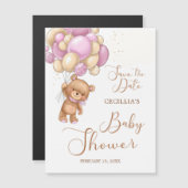 ベアーピンクバルーン赤ちゃんシャワー日付を保存 (正面/裏面)