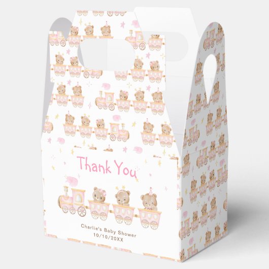 ベアーピンク列車ベビーシャワーありがとう フェイバーボックス (オープン)