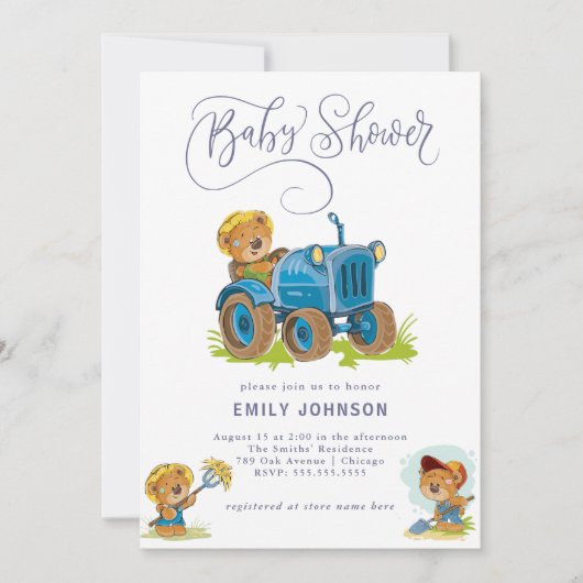 ベアーファームトラクターベビーシャワー招待状 招待状 (正面)