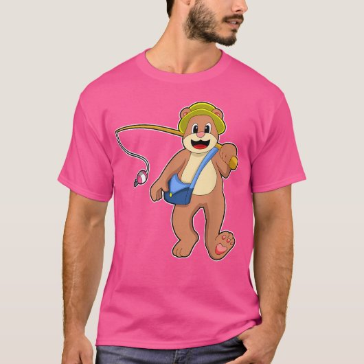 ベアーフィッシャー魚釣りロッド魚釣り Tシャツ (正面)