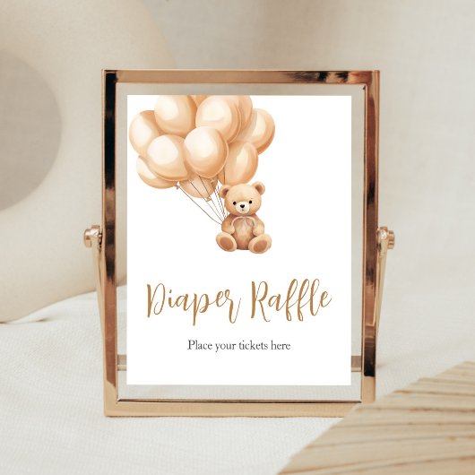 ベアーブラウンバルーンベビーシャワーおむつラッフル ポスター
