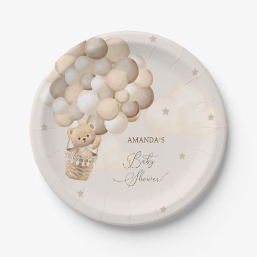 ベアーブラウンバルーン赤ちゃんシャワー ペーパープレート (正面)