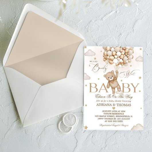 ベアーブラウンベビー男女兼用シャワー 招待状