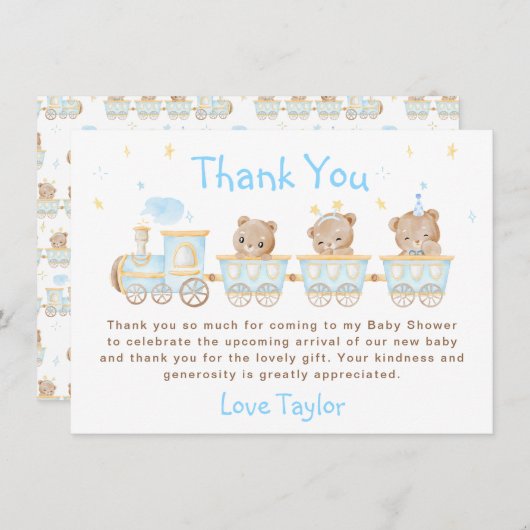ベアーブルートレインベビーシャワー サンキューカード (正面/裏面)
