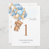 ベアーブルーバルーン赤ちゃんシャワーテーブル番号5" x 7 案内状 (正面/裏面)