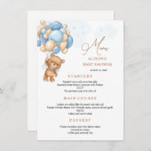 ベアーブルーバルーン赤ちゃんシャワーメニュー メニュー (正面/裏面)